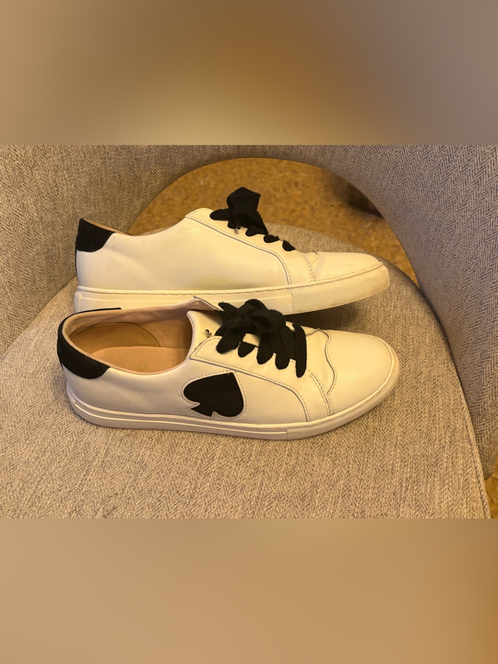 White Leather Sneakers with Black Spade Accent